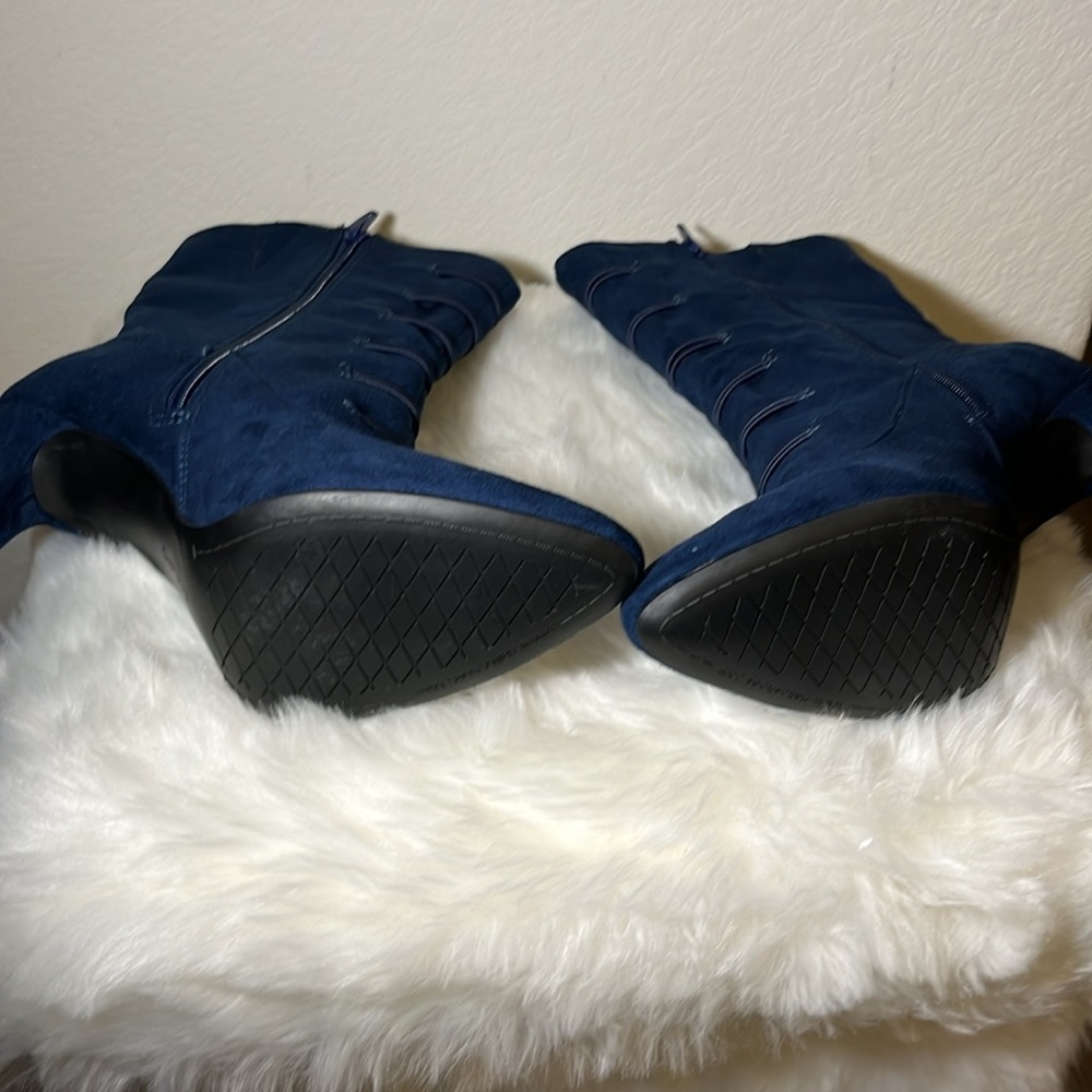 Rialto Navy Blue Suede Lace-Front Ankle Boots - Picture 4 of 6